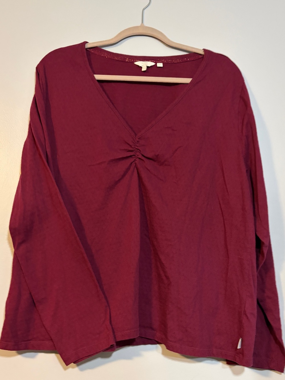 FatFace Burgundy Long Sleeve V-Neck Top with Front Twist